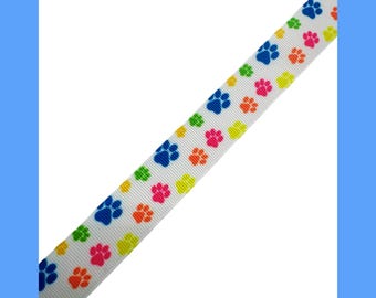 3 yards White Animal Pet Paws 7/8" Grosgrain Ribbon