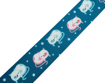 Cute Blue Sleeping Cats Kittens 1" Grosgrain Ribbon by the yard