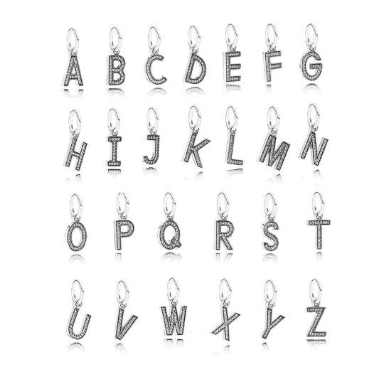 925 Sterling Silver Alphabet Letter Initial Pendant Charm Fit Women Bracelet  Charm First Anniversary Gift for Her Handmade Charms 