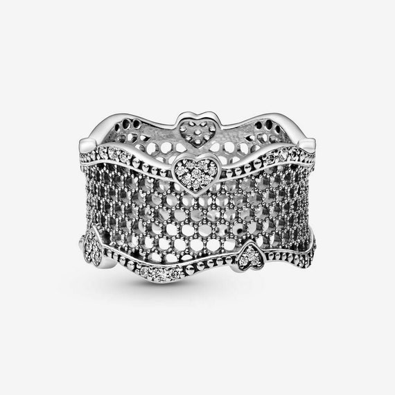 Pandora S925 Pave Hearts Lace of Love Ring Etsy