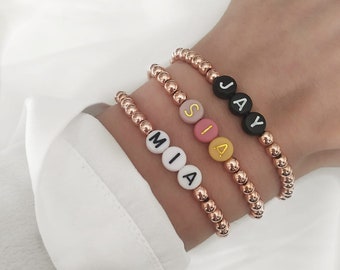 Bracelet with initial letters name initial letter beads gold heart personalizable