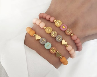 Bracelet letters name initial letter beads gold heart personalizable