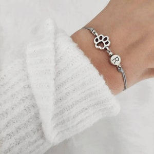 Paw Bracelet Initial Dog Cat Animals Letter Individual Jewelry Initial Bracelet