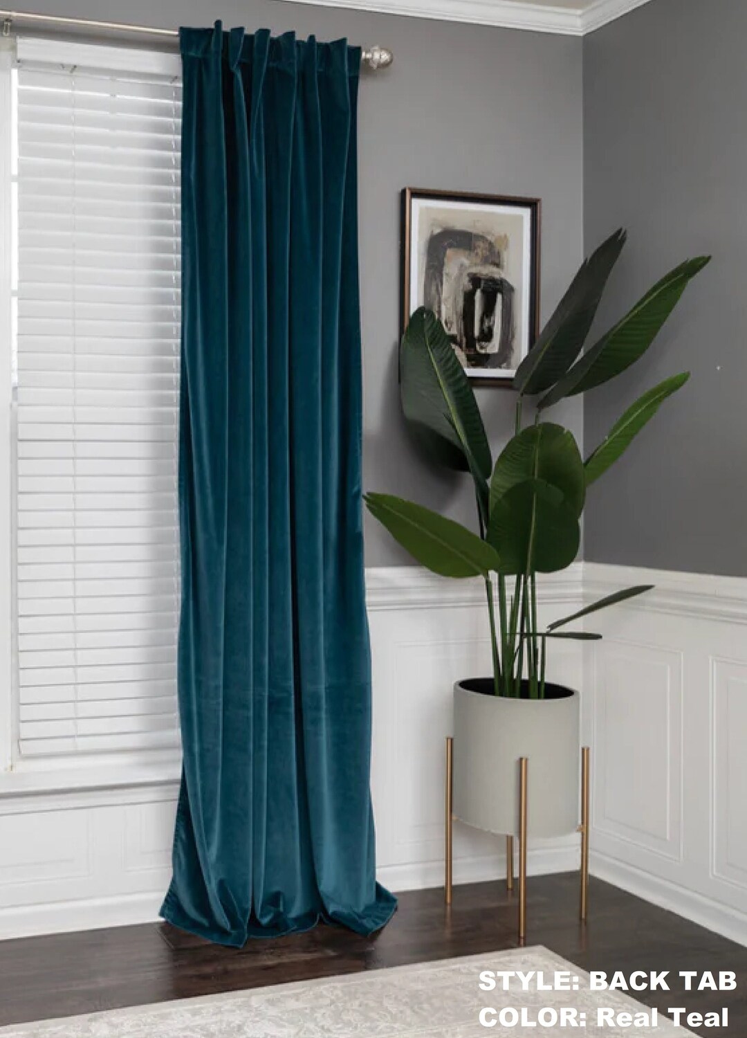 Real Teal Velvet Curtain, Back Tab, Velvet Curtain, Curtain Panel