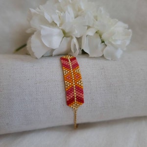 Dainty Beaded Bracelet with Miyuki Tiny Beads / Seed Beads / Red Orange Pink / Gold / Stainless Steel / Gift Idea / Gift for Her