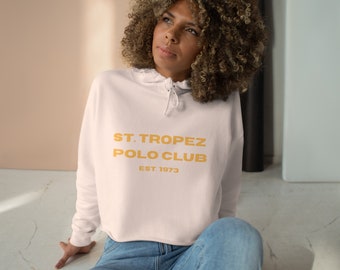 St. Tropez Polo Club Crop Hoodie - Classic Comfortable Long Sleeve Crop Hooded Sweatshirt, Casual and Stylish Pullover