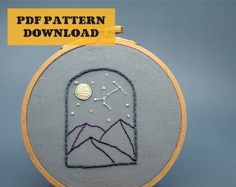 Mountain Archway, Constellation Stars Modern Embroidery Pattern for Beginners - PDF Printable Download
