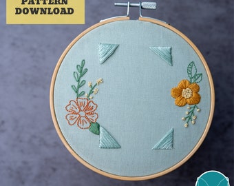 Floral Photo Frame, Modern Embroidery Pattern for Beginners - PDF Printable Download