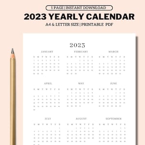 2023 Year Calendar Printable, Yearly Wall Calendar, Desk Calendar, Sunday Start, Minimalist Calendar, A4/Letter, Vertical