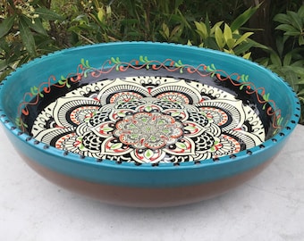 Salad bowl fruit bowl 30 x 8 cm hand painted Mediterranean ceramic bowl