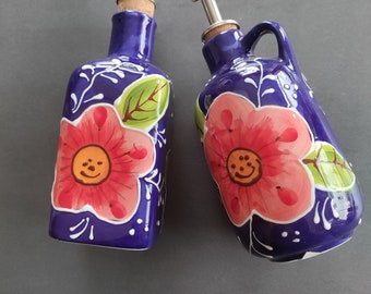 Oil and vinegar jugs hand-painted Mediterranean ceramics