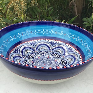Salatschüssel Obstschale 30x 15 cm hand bemalt mediterrane Keramikschüssel Azoren