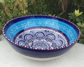 Salad bowl fruit bowl 30x 15 cm hand painted Mediterranean ceramic bowl