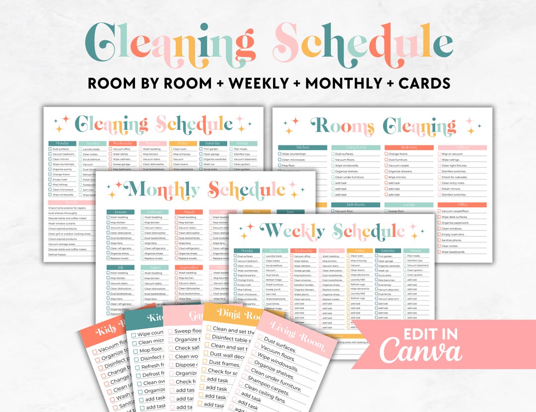 ADHD Cleaning Schedule, Editable ADHD Cleaning Planner, Family Chore