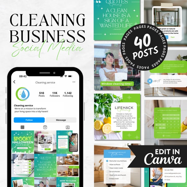 Cleaning Business Social Media | Cleaning Service Instagram Post | Commercial Cleaning  Template | 40+ Cleaning posts | Canva Template