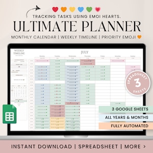 Digital Planner, Daily Spreadsheet Google Sheet, Monthly Calendar Template, Daily Weekly Schedule Task Tracker, Digital Smart Calendar, ADHD