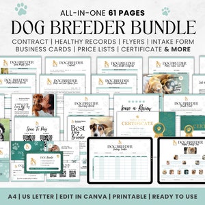 Hundezüchter Vertragsvereinbarung Vorlage, Welpen Verkauf & Adoptionsformen, Hundewelpen Charts/Aufzeichnungen, Welpen Bill of Sale, Anzahlungsbeleg CANVA