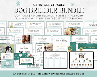 Dog Breeder Forms Bundle: Contract, Records, Business Cards (CANVA)