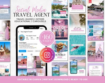 Travel Agent Social Media Template Bundle, Travel Agent Social Media, Travel Blogger Content, Travel Agency Marketing, NEW INSTAGRAM SIZE!