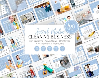 Plantillas de publicaciones de Instagram para empresas de limpieza: 160 diseños de Canva (descarga digital)