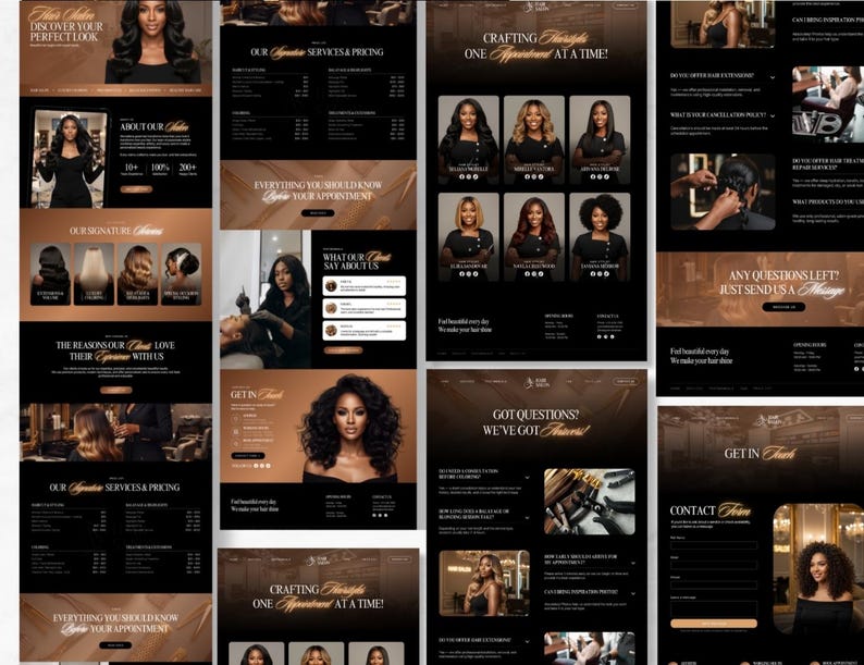 Hair Design Layout Hair Salon Website Template, Canva Template, Luxury Hair Design, Hair ...