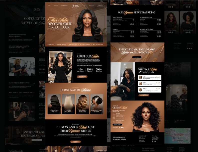 Hair Design Layout Hair Salon Website Template, Canva Template, Luxury Hair Design, Hair ...