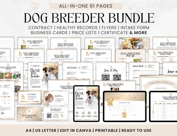 Dog Breeder Contract Agreement Template, Puppy Sale & Adoption Forms, Dog Whelping Charts/Records, Puppy Bill of Sale, Deposit Receipt CANVA