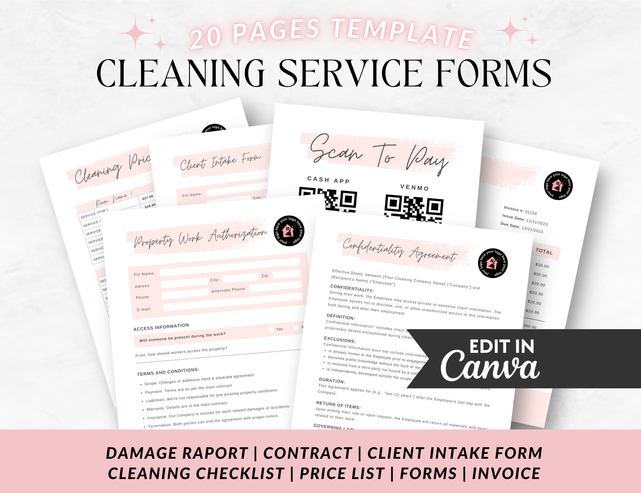 Cleaning Service Forms Bundle, Cleaning Business Forms Editable ...
