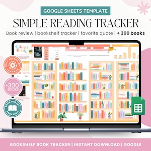 Modello di foglio di calcolo per tracker di libri / Recensione di libri / Tracker di lettura definitivo / Registro di lettura / Pianificatore di lettura / Fogli Google per recensione di libri