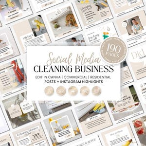 Cleaning Business Social Media Templates: 190 Canva Posts