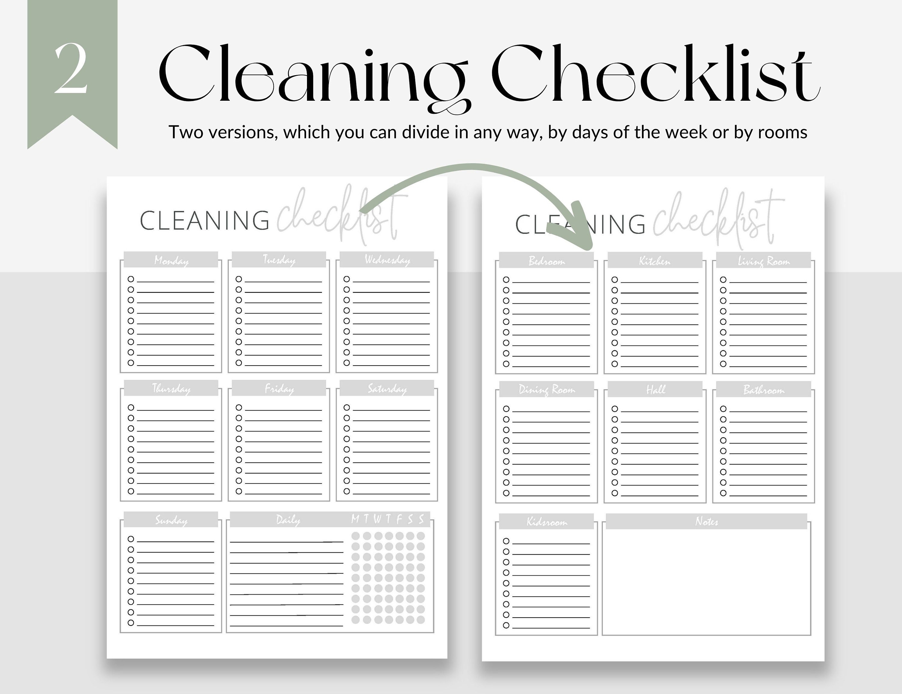 Printable Cleaning Checklist: Room by Room, Weekly Schedule (digital ...