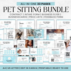 Entente/contrat de service de garde d'animaux de compagnie, formulaire modifiable et imprimable de garde d'animaux de compagnie, facture, enseignes commerciales, CANVA