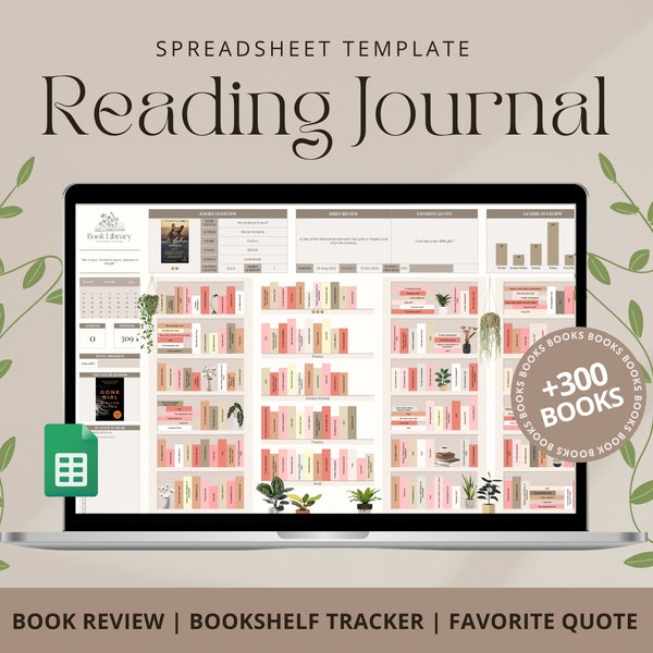 Buch-Tracker Google Sheets | Digitales Buch Journal | Buchbesprechung | Regalsystem | Lesezeichen | Tabelle Vorlage | Lese-Tracker
