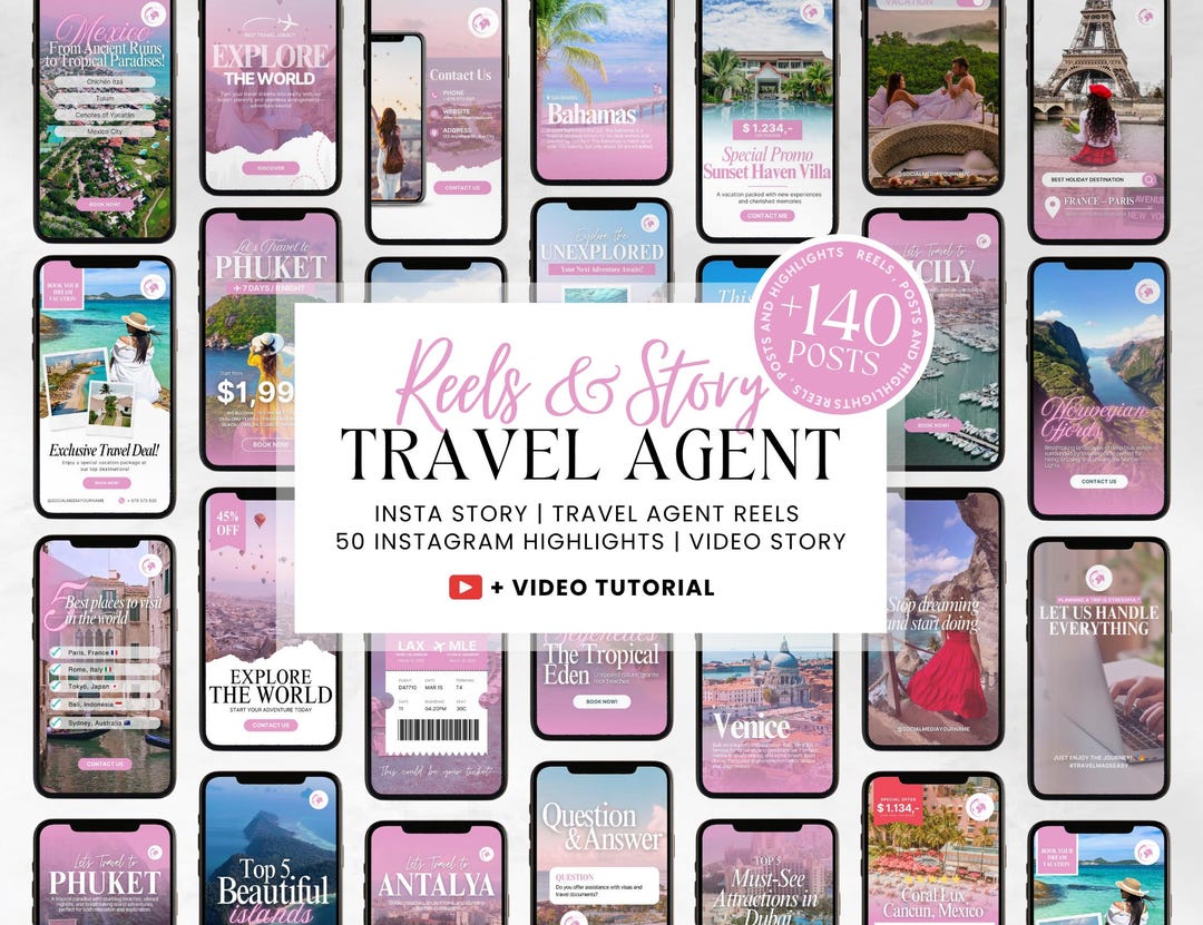 Travel Agent Instagram Reels & Story Templates: Canva Editable Social ...