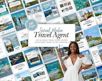 Travel Agent Social Media Template Bundle, Travel Agent Social Media, Travel Blogger Content, Travel Agency Marketing, Instagram Post, Canva