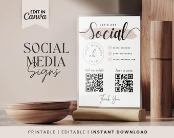 Editable Social Media QR Code Sign: Business Review Template (Digital Download)
