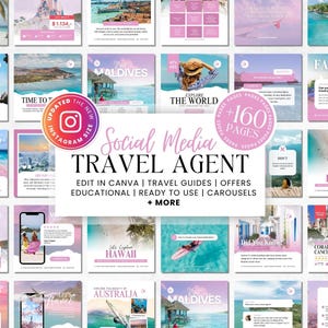 Travel Agent Social Media Template Bundle, Travel Agent Social Media, Travel Blogger Content, Travel Agency Marketing, Instagram Post, Canva