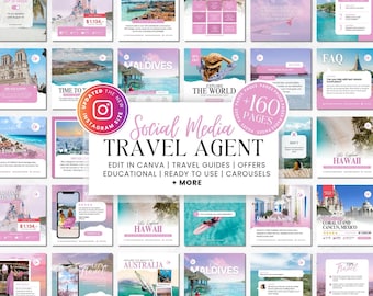 Travel Agent Social Media Template Bundle, Travel Agent Social Media, Travel Blogger Content, Travel Agency Marketing, Instagram Post, Canva