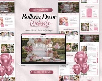 Balloon Artist Website Template, Editable Canva Website Template for balloon decor artist, landing page, balloon artist,