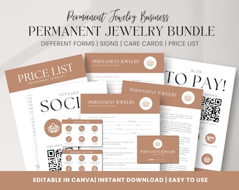 Permanent Jewelry Business Bundle: Forms, Price List, Care Cards (Canva Template)