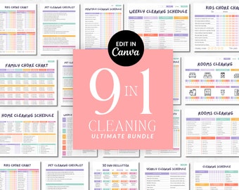 Cleaning Checklist Bundle | Editable Cleaning Schedule| Annual, Monthly, Weekly Schedule, Family Chore Chart | Kids Chore Chart