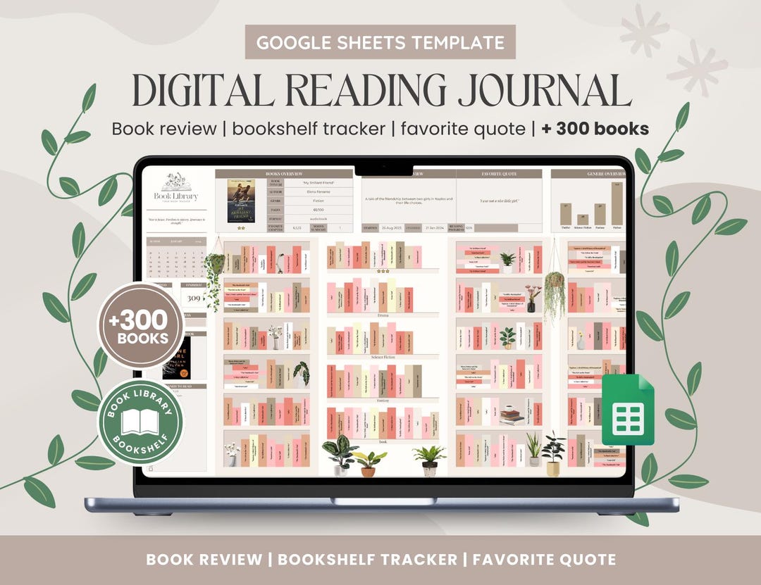 Book Tracker Google Sheets | Digital Book Journal | Book Review ...