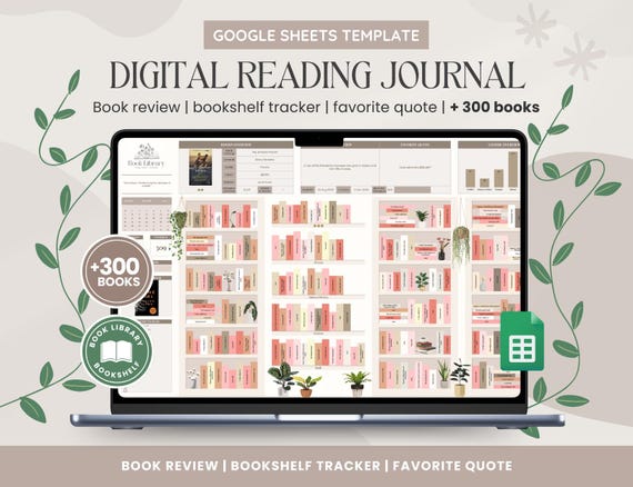 Book Tracker Google Sheets | Digital Book Journal | Book review | Bookshelf tracker | Reading log | spreadsheet template | Reading tracker