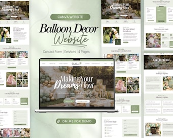 Balloon Artist Website Template Canva, Balloon Decor Website, Event Decor Website, Editable