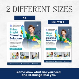 Puede incluir: Un folleto que anuncia servicios de limpieza con el texto "Shine Bright Cleaning Solutions". El folleto presenta a una mujer sosteniendo una botella de limpieza y un cubo. El folleto tambi&eacute;n incluye un n&uacute;mero de tel&eacute;fono y una direcci&oacute;n de sitio web.