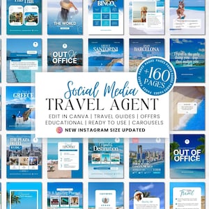 Travel Agent Social Media Template Bundle, Travel Agent Social Media, Travel Blogger Content, Travel Agency Marketing, Instagram Post, Canva