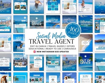 Sjabloonbundel sociale media reisbureau, sociale media reisbureau, inhoud reisblogger, marketing reisbureau, Instagram-post, canva