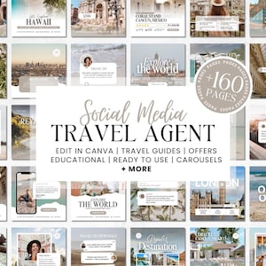 Paquete de plantillas para redes sociales de agencias de viajes, redes sociales para agencias de viajes, contenido para blogueros de viajes, marketing para agencias de viajes, publicaciones de Instagram, Canva