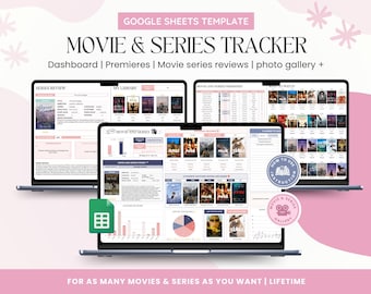 Zeigen Filme & Videos Tracker mit Galerie, Serien Planer mit Vorlage für die Bewertungstabelle, tolles Geschenk für Filmliebhaber Google Sheet