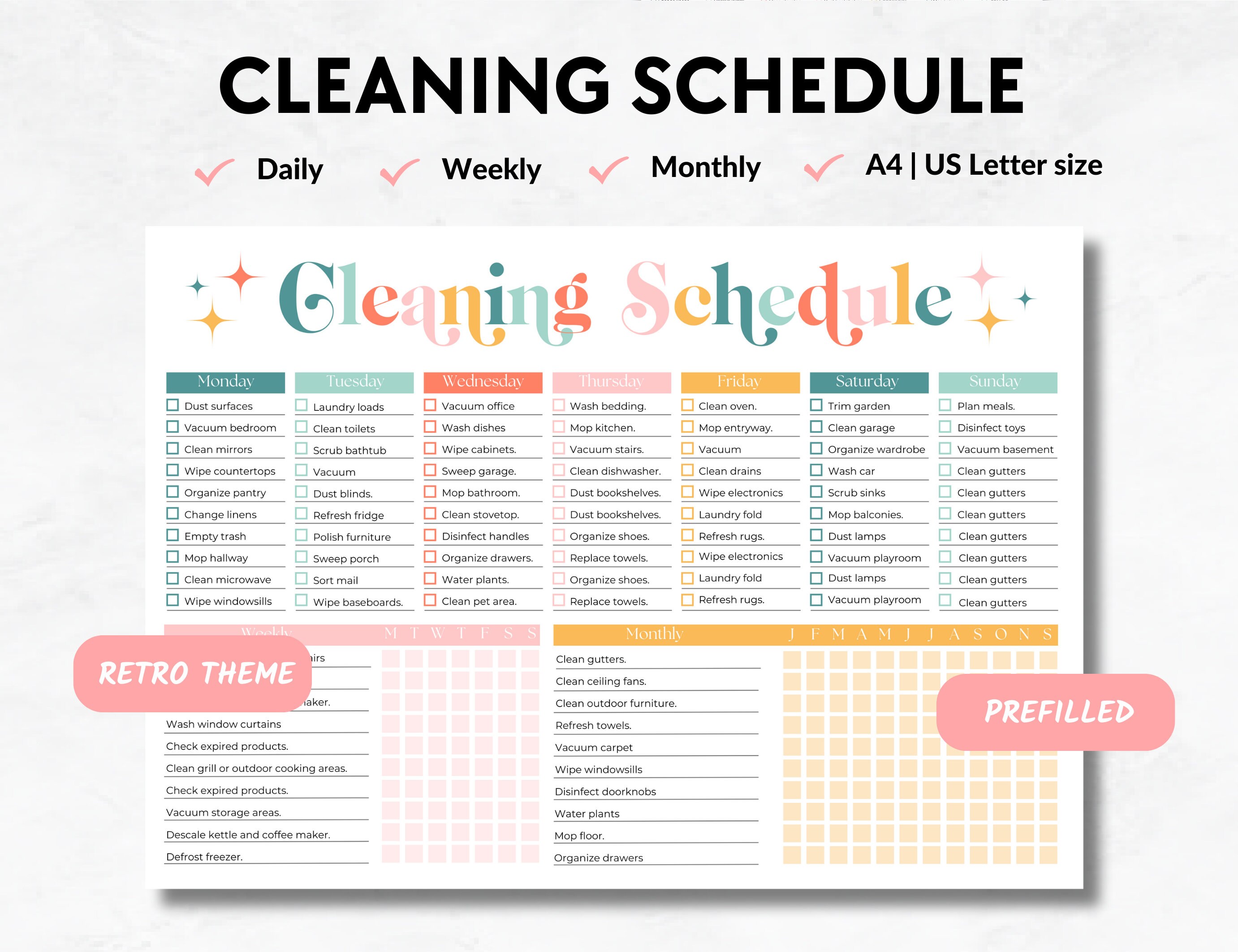 ADHD Cleaning Schedule, Editable ADHD Cleaning Planner, Family Chore